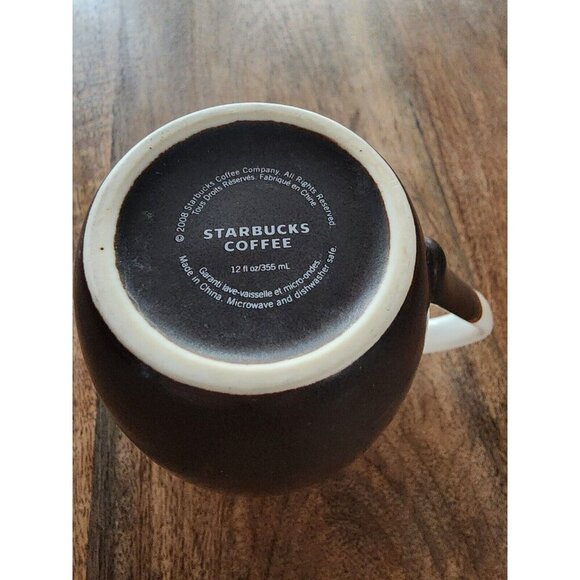 2008 Starbucks White & Brown Coffee Cup Tea Mug | 12oz - Picture 6 of 6